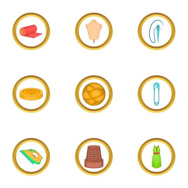 Ekipman Icons set, karikatür tarzı terzi
