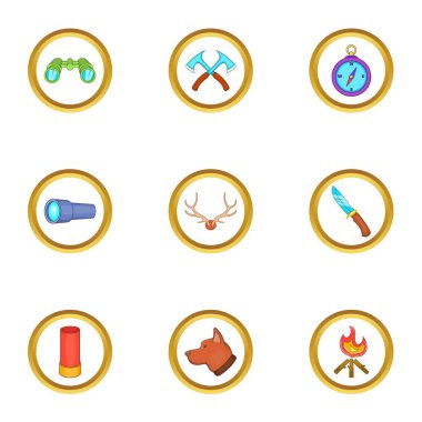 Icons set avcılık, karikatür tarzı