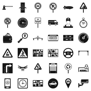 Şehir Icons set, basit tarzı trafik