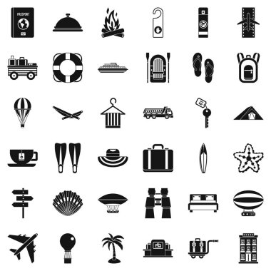 Yaz Icons set, basit tarzı seyahat