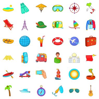 Seyahat Icons set uçak, tarzı çizgi film