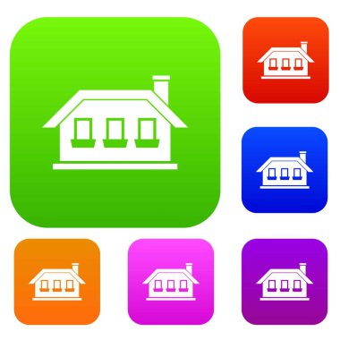 Üç penceresi olan tek katlı ev koleksiyonu ayarla