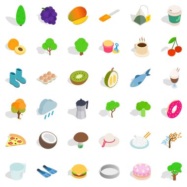 Vejetaryen yemek Icons set, izometrik stili