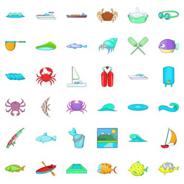 Su balık Icons set, karikatür tarzı