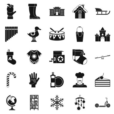 Bebek okul Icons set, basit tarzı