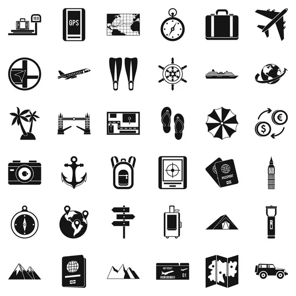Natureza conjunto de ícones de viagem, estilo simples — Vetor de Stock
