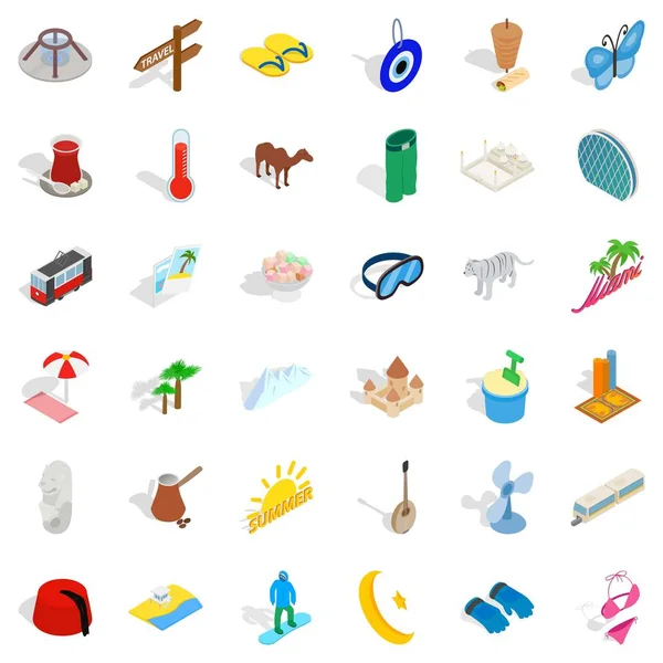 Conjunto de iconos de vacaciones pequeños, estilo isométrico — Vector de stock