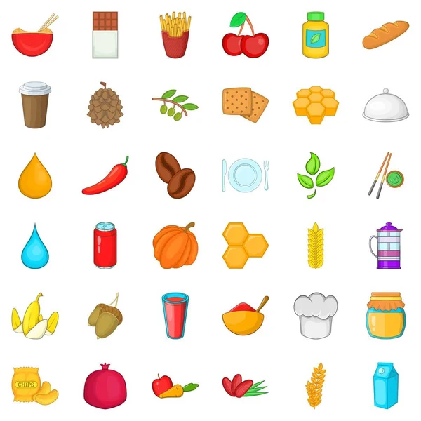 Vegan food icons set, estilo cartoon — Vetor de Stock