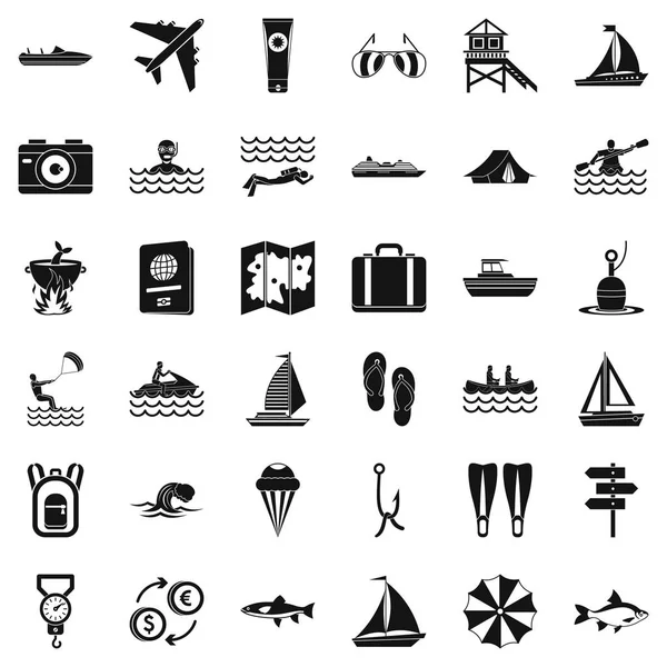 Warmwater iconen set, eenvoudige stijl — Stockvector