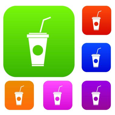 Kağıt bardak saman ile koleksiyonu ayarla