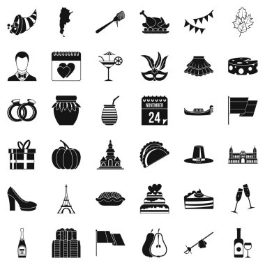 Sonbahar şarap Icons set, basit tarzı