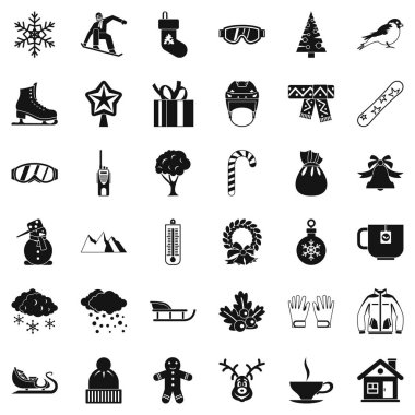 Kış mitten Icons set, basit tarzı