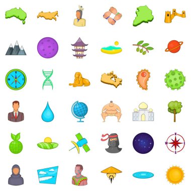 Farklı dünya Icons set, karikatür tarzı