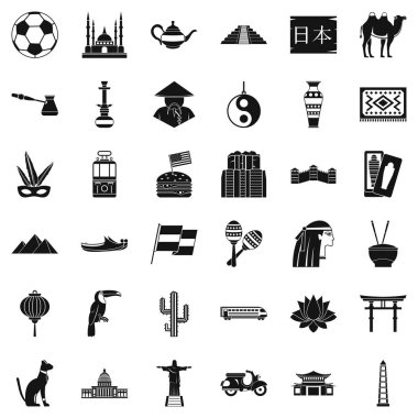 Dünya Turizm Icons set, basit tarzı