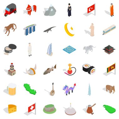 Dünya Simgesel Yapı Icons set, izometrik stili