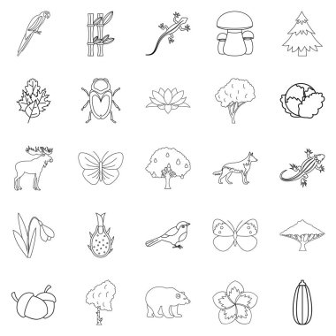 Orman hayvan Icons set, anahat stili