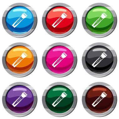 Clipper üzerine beyaz izole Icon set. 9 simgesi toplama vektör çizim
