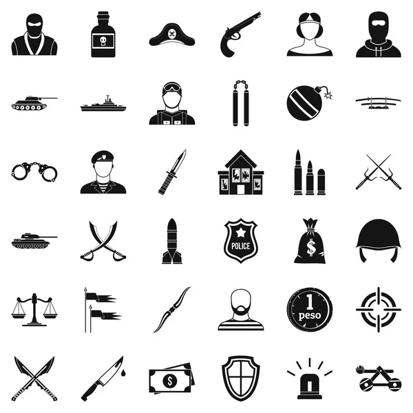 Politie weapon iconen set, eenvoudige stijl — Stockvector