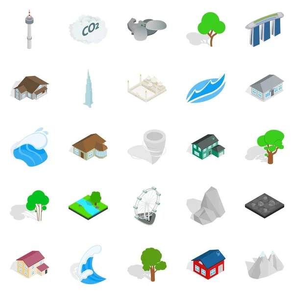 Ikonen der Stadtlandschaft gesetzt, isometrischer Stil — Stockvektor