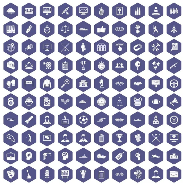 100 overwinning pictogrammen hexagon paars — Stockvector