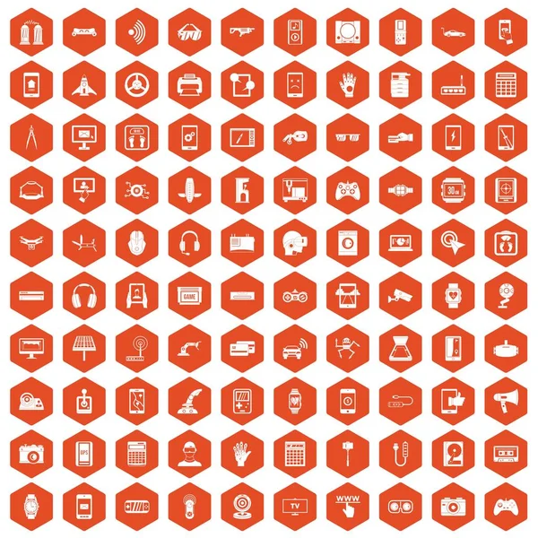 100 iconos de ajuste hexágono naranja — Archivo Imágenes Vectoriales