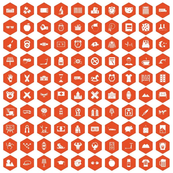 100 iconos de reloj despertador hexágono naranja — Archivo Imágenes Vectoriales