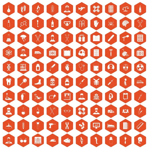 100 iconos de ambulancia hexágono naranja — Archivo Imágenes Vectoriales