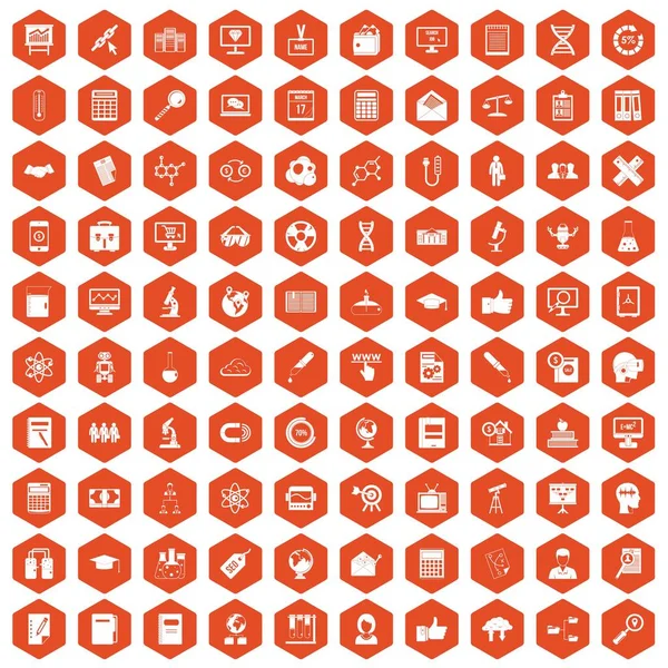 100 iconos analíticos hexágono naranja — Archivo Imágenes Vectoriales