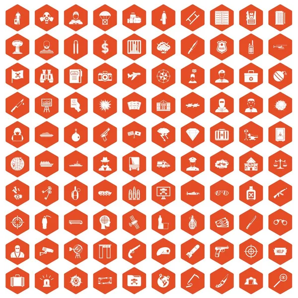 100 protiteroristické ikony šestiúhelník oranžové — Stockový vektor