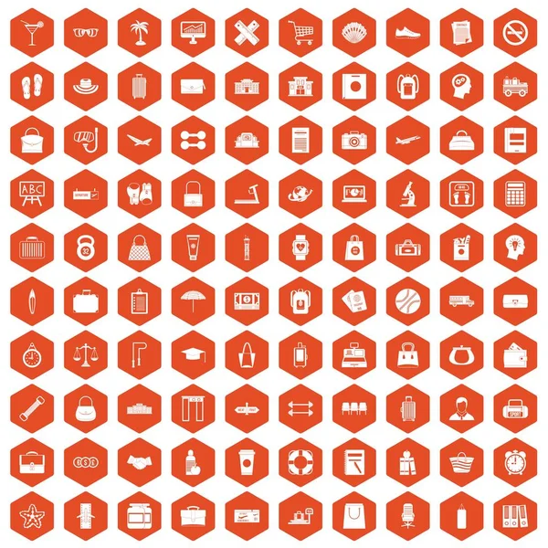 100 iconos de bolsa hexágono naranja — Archivo Imágenes Vectoriales