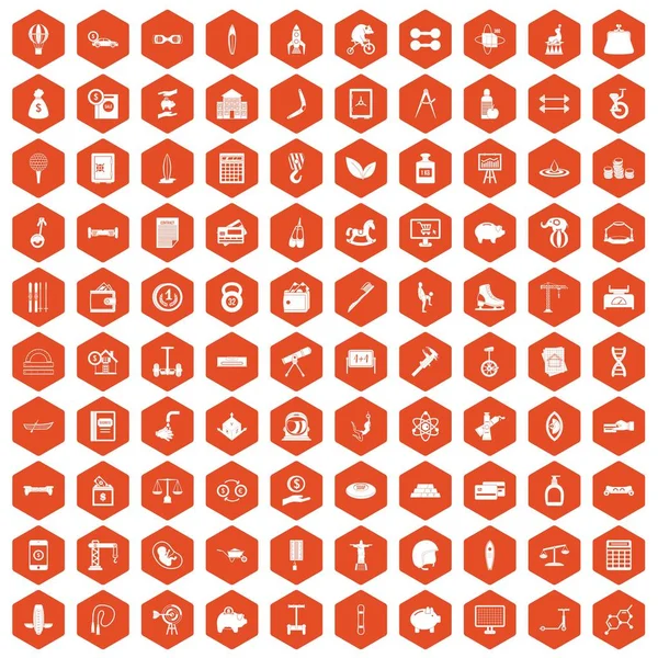 100 iconos de equilibrio hexágono naranja — Archivo Imágenes Vectoriales