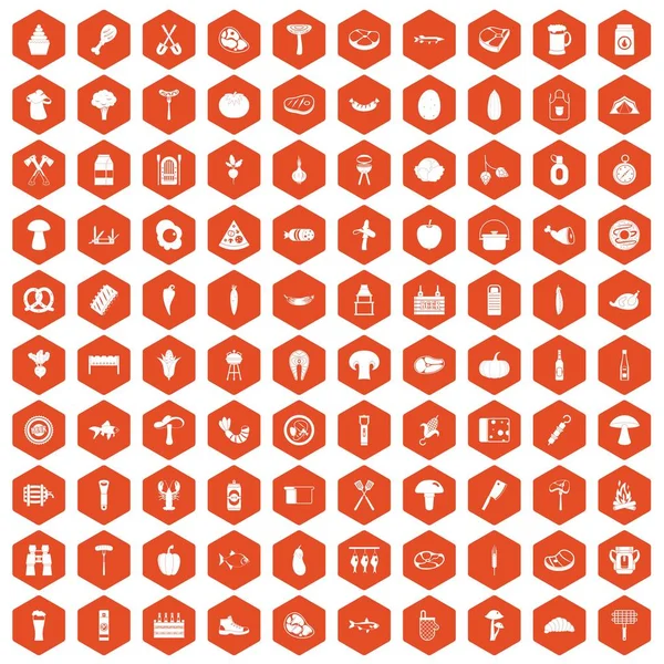 100 grill ikoner hexagon orange — Stock vektor