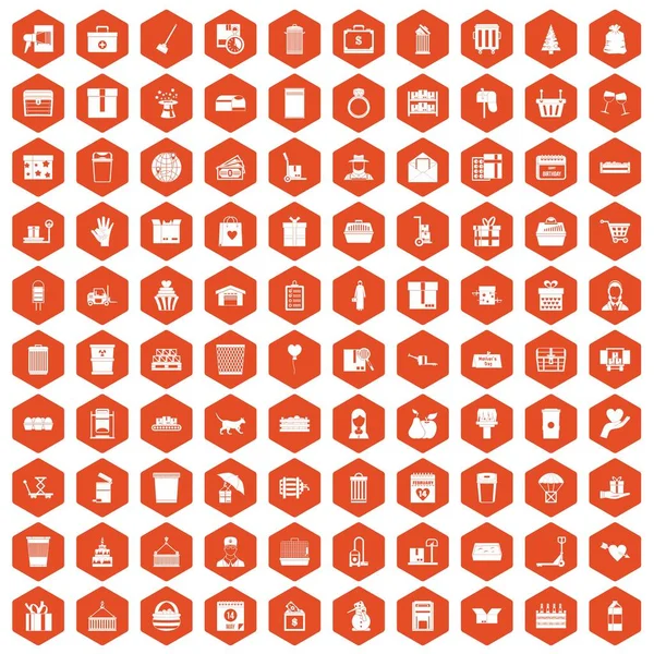 100 значков шестиугольник оранжевый — стоковый вектор