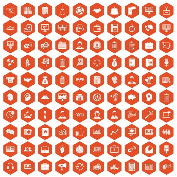 100 personas de negocios iconos hexágono naranja — Archivo Imágenes Vectoriales