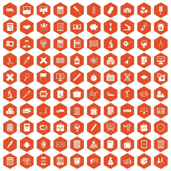 100 iconos de calculadora hexágono naranja — Archivo Imágenes Vectoriales
