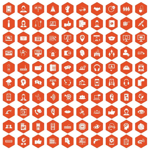 100 iconos del centro de llamadas hexágono naranja — Archivo Imágenes Vectoriales