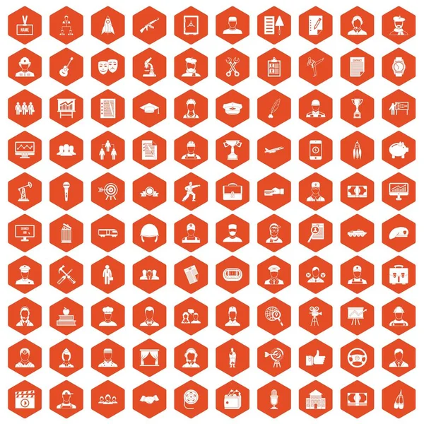100 икон карьеры шестиугольник оранжевый — стоковый вектор