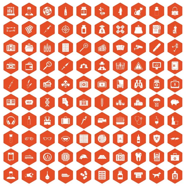 100 iconos de caja hexágono naranja — Archivo Imágenes Vectoriales