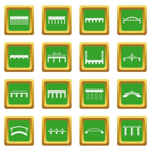 Conjunto de iconos de puente verde — Vector de stock