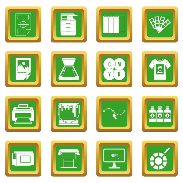 Iconos de impresión verde — Vector de stock