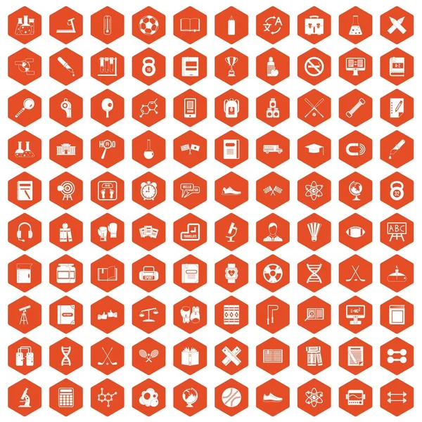100 іконок коледжу шестикутник помаранчевий — стоковий вектор