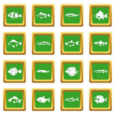 Yeşil şirin balık Icons set