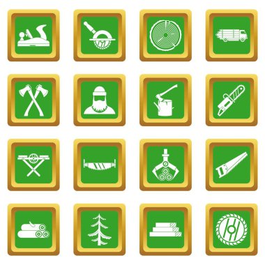 Yeşil ahşap sanayi Icons set