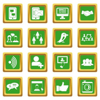 Yeşil sosyal ağ Icons set