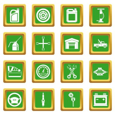 Yeşil araba bakım ve onarım Icons set