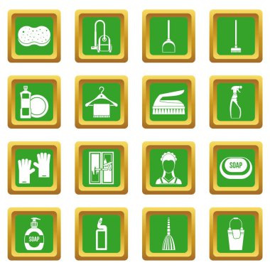 Yeşil ev temizlik Icons set