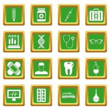 Yeşil renk izole vektör çizim web ve herhangi bir tasarım için tıp Icons set