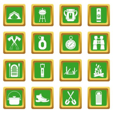 Yeşil rekreasyon Turizm Icons set