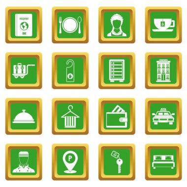Yeşil otel Icons set
