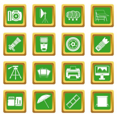 Yeşil fotoğraf stüdyosu Icons set